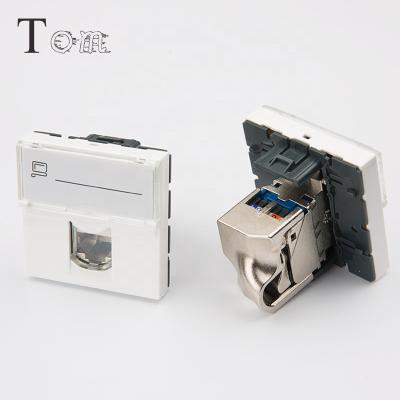 China French type trapezoidal type cat6 female RJ45 CAT6 STP Jack Legrand network cabling system TOM-KJ-L-6 45*45mm trapezoidal jack for sale