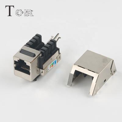 China Network cabling system TOM-KJ-8 CAT5E/CAT6 STP keystone jack punch down telecom RJ45 communication module 90 degree STP cat5e keystone jack for sale