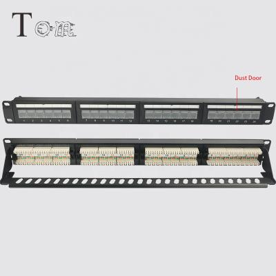 China 22 Port TOM-PN-18 CAT5E/CAT6/CAT6A UTP 24 Patch Panel With Dust Door, 110IDC&Dual IDC, With Back Bar for sale