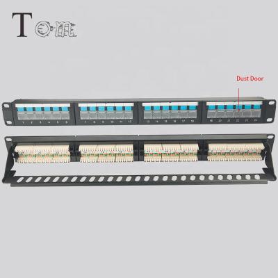 China 22 TOM-PN-14 C5e/C6/C6A utp network patch panel 24 port cat6/cat6A network distribution frame with dust door for sale