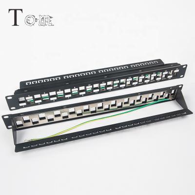 China Network Cabling System TOM-P-15 24 Port Frame 24 Port Network Distribution Patch Panel Left Upset High Quality Empty for sale