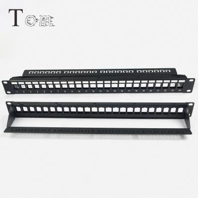 China Network Cabling System TOM-P-14 white 19in 1u UTP with back bar rj45 24port network 24 port unshielded patch panel for sale