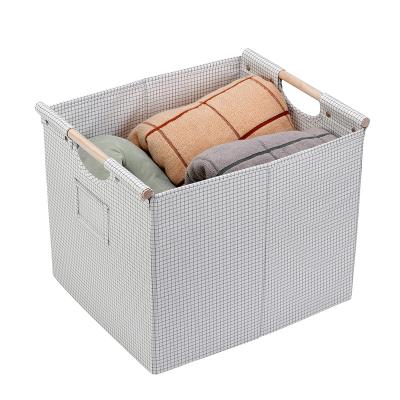 China Factory Direct Selling Minimalist Kids Play Large Storage Cloth Drawer Collapsible Storage Boxes and Bins with Wooden Handles Cabinet Organizer for sale