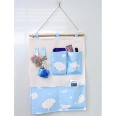 China Hot Sale Viable Linen Cotton Wall Door 4 Pockets Cloth Tool Organizer with PE Holder Storage Hanging Bag for sale