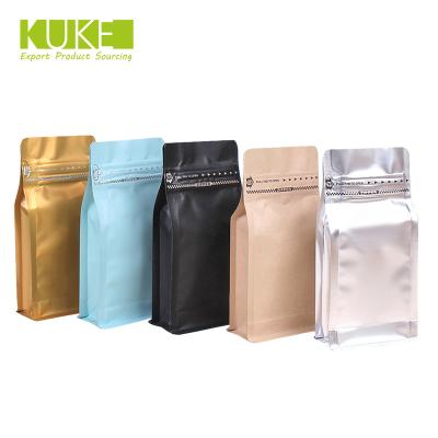 China Moisture proof in stock aluminum zipper lock packaging 250g 500g 1kg flat bottom coffee bags with one way valve for sale