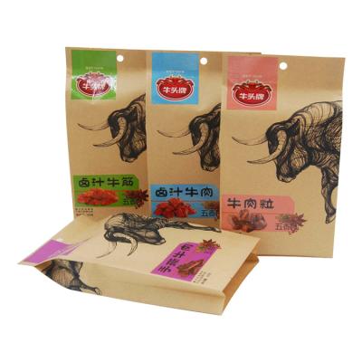 China Stand Up Barrier Beef Grain Zipper Kraft Paper Bag for sale