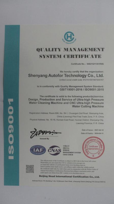 ISO9001 - Shenyang All-Powerful Science And Technology Stock Co., Ltd.