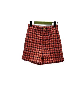 China Anti-wrinkle plaid tweed high waist shorts thin casual pants plaid woven wool wool spring of temperament thousand bird and autumn high e for sale