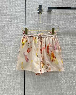 China High waist fresh flower pastoral breathable elastic hot pants subtracts graffiti canvas shorts for sale