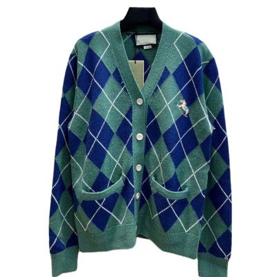 China Anti Shrink Women's Long Sleeve Plaid Flannel Lapel Button Down Shacket Jacket Coats Lingge Cardigan Wool Sweater for sale