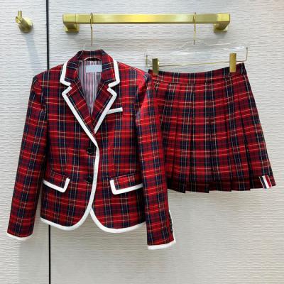 China Anti-pilling Plaid Suit Coat + Skirt Suit College Style Age Reduction English Two Piece Set for sale