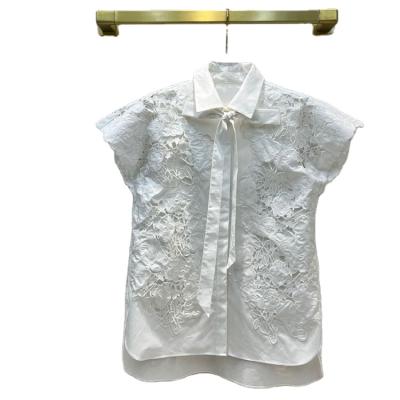 China Breathable Water Soluble Flower Embroidered Short Sleeve Shirt Age Reduction Lazy Hollow Fly Upper Sleeve Medium Length Spring And Summer for sale