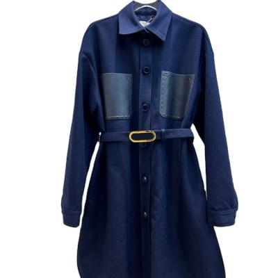 China Anti-wrinkle pocket leather wool anorak simple atmosphere loosely lace up high-end solid color medium length coat spring and autumn for sale