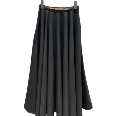 China French elegant slim pleated women's autumn and winter girl's solid color skirt high waist breathable high-end long umbrella skirt for sale