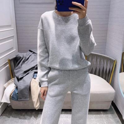 China Color breathable sweater contrast elastic straight pants set casual spring and autumn sports two-piece set simple slim high-end leisure for sale