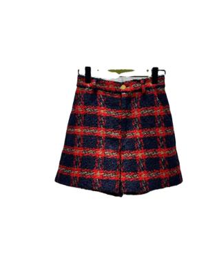 China British tweed high shorts Anti-wrinkle Christmas plaid waist college thickened thin straight pants autumn and winter women high-end for sale