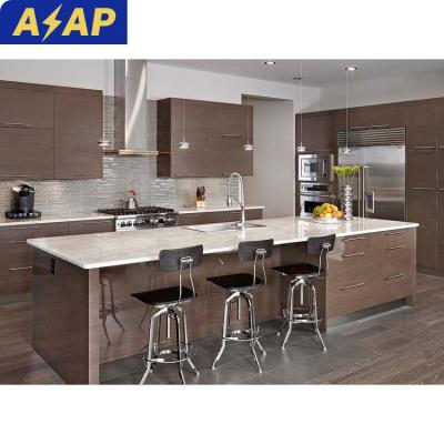 China Durable ASAP Smart Modern Customized Wood Grain Melamine I shape Island Kitchen Cabinets for sale