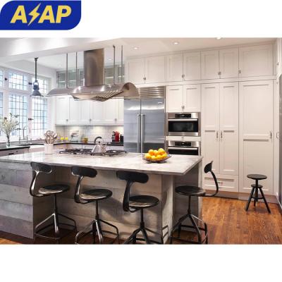 China Durable ASAP  Elegant white high-end luxury solid wood fit kitchen cabinet American project contemporary antique style for sale