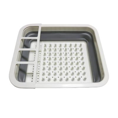 China Viable Multifunctional Kitchen Water Drain Basket Tableware Storage Rack Rectangle Vegetable Folding Colander for sale