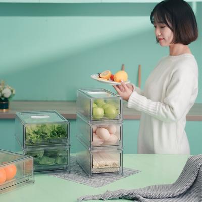 China Freshness Preservation Refrigerator Storage Box Plastic Large Stackable Trash Cans PET Transparent Fridge Drawer Organizer for sale