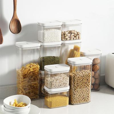 China Plastic Airtight Jar Stocked With Clear Lids Modern White Lids Food Storage Container Spaghetti Jars Kitchen Pantry Organization for sale