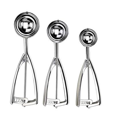 China Stocked All 304 Stainless Steel Ice Cream Mashed Potatoes Cookie Scoop Set with Trigger Release for sale