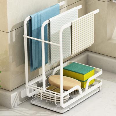 China Sustainable Kitchen Sink Cart Organizer with Drain Pan Sponge Brush Soap Dish Dishcloth Holder for sale