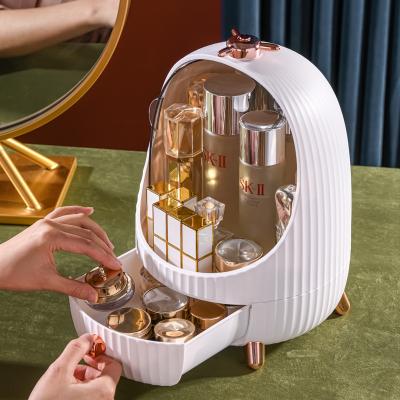 China Exquisite Luxurious Egg-type Plastic Cosmetic Organizer Cosmetic/Makeup Storage Box Yellow Desktop Modern Design Storage for sale