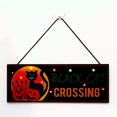 China Europe Europe Halloween Crafts Hanging Sign Decoration LED Wooden Light Tags Wooden Black Cat Hanging Boards Lists Carnival Night Party for sale