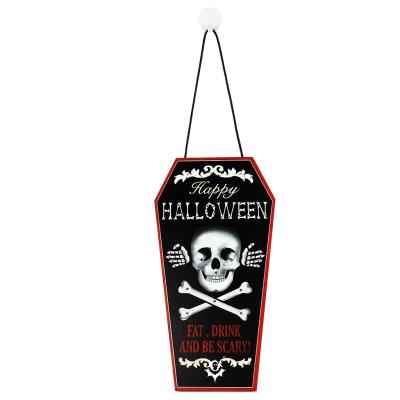 China Halloween Europe Crafts Sign Wooden Decoration LED Light Hanging Crossbones Tags Lists Carnival Night Party Holiday Wooden Boards for sale