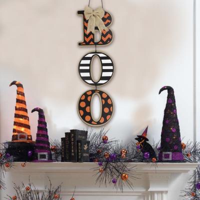 China Wooden Party BOO Hanging Boards Halloween Europe Crafts Sign Mark Lists Carnival Night Hanging Boards Wooden Wall Decoration for sale