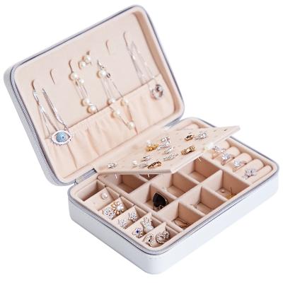 China White Jewelery Organizer Display Travel Portable Jewelry Zipper Organizer Case Show Case Leather Mount PU Storage Jewelry Filter Boxes for sale