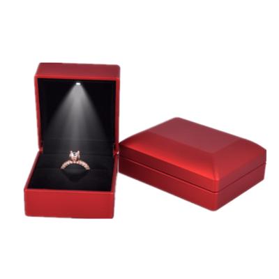 China Jewelry Organization Custom Logo Plastic RED Jewelry Packaging Gift Box For Ring Necklace Pendant With LED Light In Velvet Production Painting Storage for sale