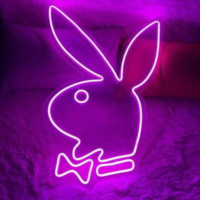 China Buildings Custom Modeling Pointed LED Pink White Neon Sign Acrylic 12V Bar Party Rabbit Advertising Indoor Or Outdoor Decoration Light for sale