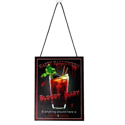 China Europe Halloween Crafts Hanging Sign Decoration LED Wood Light Tags Lists Carnival Bloody Mary Holiday Hanging Boards for sale