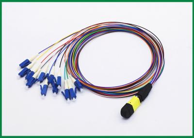 China 12 Fiber MPO to LC Fiber Optic Patch Cord, Single Mode OS2 Breakout Cable Assembly for sale