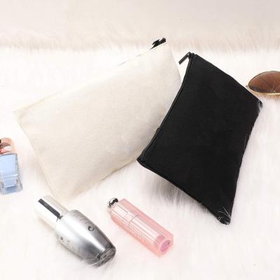 China Eco - Friendly Canvas Cosmetic Bags White And Black Zipper Makeup Bag for sale