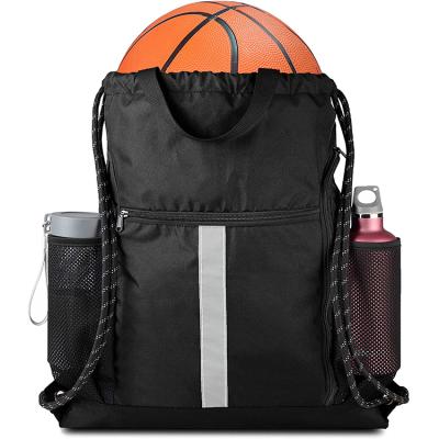 China Fashion drawstring portable sports backpack with shoe compartment and water bottle holder for sale