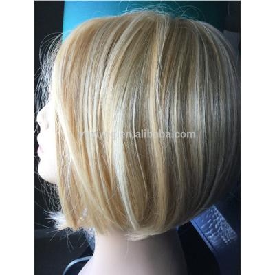 China Short Blonde Straight 100% European Straight Yaki Remy Human Hair Ombre Bob Lace Front Wig for sale