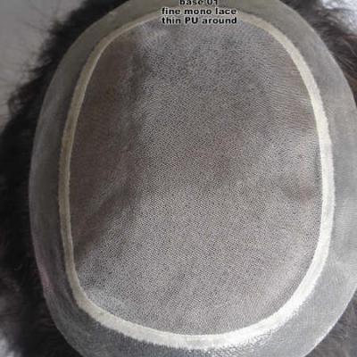 China Thin Skin PU Hair Wigs Lace & PU Human Hair Toupee Non-Remy Hair for sale