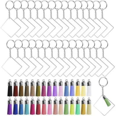 China Hot Selling DIY Key Chain Custom Clear White Acrylic Key Chain Acrylic Plastic Key Chain With Tassel for sale