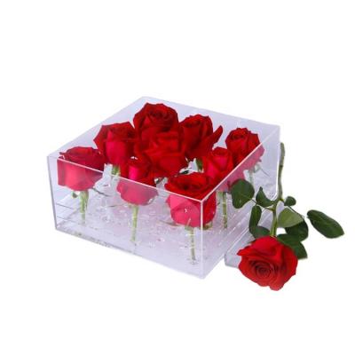 China Showing Goods Factory Customize Square Clear Acrylic Storage Boxes Rose Gift Boxes With Flower Acrylic Lid for sale