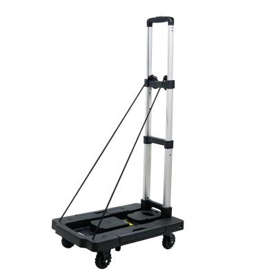 China 125kg Foldable Loading Compact Platform Five-Wheel Trolley Folding Luggage Hand Truck Lightweight Portable Retractable Truck for sale