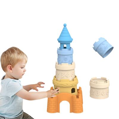 China BSCI factory custom silicone stacking toys baby educational kids building tower stacker silicone toys for sale