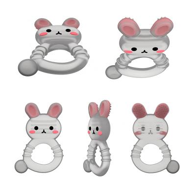 China 2025 Factory Bunny Cute Design Transparent Sensory Ice Cream Freezable Silicone Baby Water Filled Teether for sale