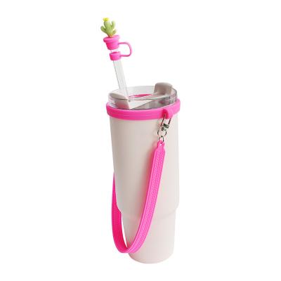 China 30oz 40oz Tumbler with Handle Anti-scratch Silicone Cup Sleeve and Anti-slip Water Bottle Handle Strap for sale