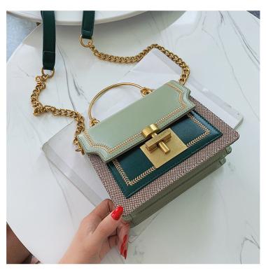 China Fashion Handbags Leather Trim Korean Popular Contrast Color Fashion Hand Pocket Chain Bags Bag Women Handbags for sale