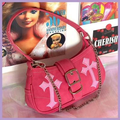 China Other 2023 Cross Bag Iron Chain Rose Red Motorcycle Pink Messenger Bag For Personality Creative Armpits New for sale