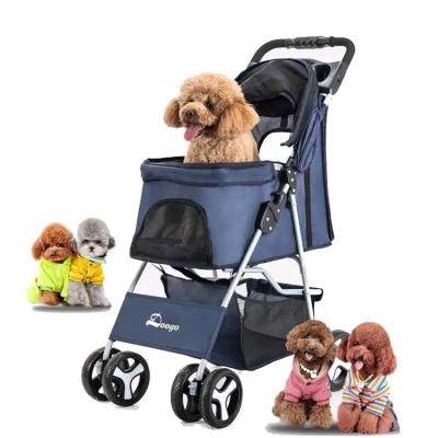 China Factory 4 Wheels Universal Pet Cart Luxury Folding Reinforced Reinforced Lightweight Small Pet Stroller for sale