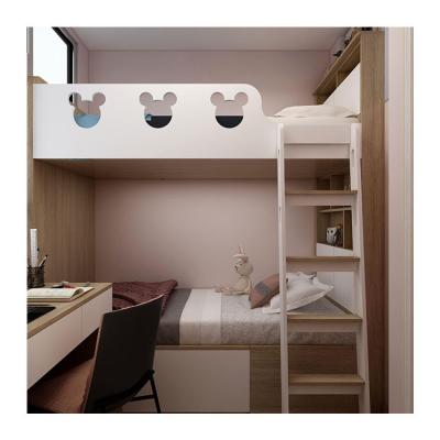 China New Design Single Room Small Room Environmental Material Single Children's Pink Pink Bedroom Bunk Bed Suit With Table And Desk for sale